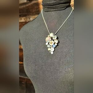 Modern Resin Disc Pendant Necklace | Art Jewelry Statement Necklace | Long Silve